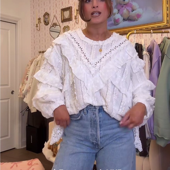 NWOT POL Lace Ruffle Cream Blouse - Picture 1 of 4
